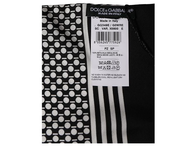 Dolce & Gabbana Sciarpa foulard in seta geometrica bianco e nero - vista 4
