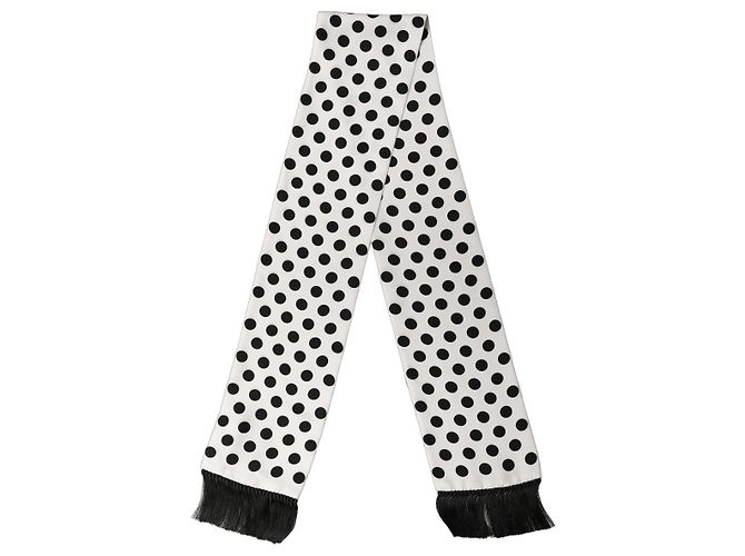 Dolce & Gabbana Sciarpa stola in pizzo a pois bianco e nero con frange - vista 2