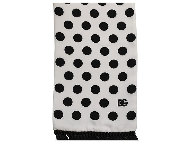 Dolce & Gabbana Sciarpa stola in pizzo a pois bianco e nero con frange - vista 3