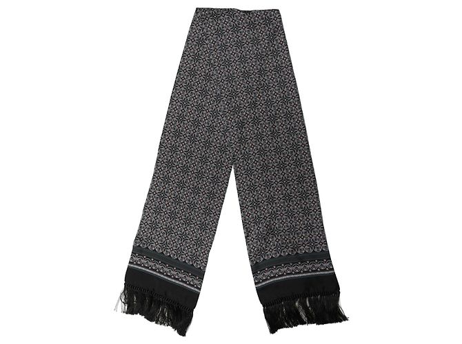 Dolce & Gabbana Sciarpa scialle in seta nera geometrica con frange - vista 3