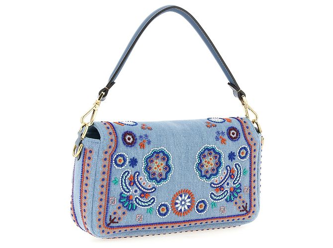 Fendi Borsa a tracolla in cotone blu - vista 2