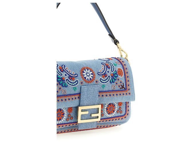Fendi Borsa a tracolla in cotone blu - vista 4