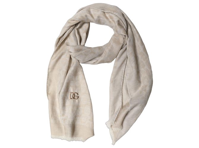 Dolce & Gabbana Sciarpa Stola in Pizzo di Lana e Seta Beige da Uomo - vista 3