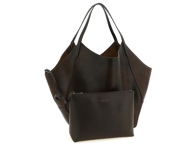 Brunello Cucinelli Borsa tote in pelle di vitello marrone - vista 3