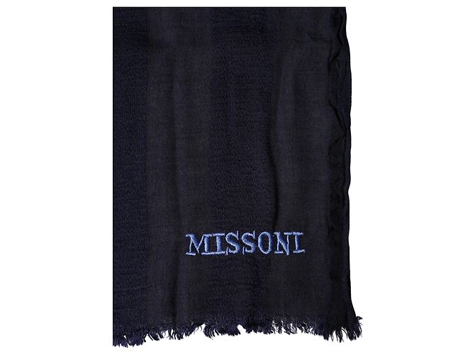 Dolce & Gabbana Sciarpa e stola unisex in maglia di lana blu scuro con frange - vista 2