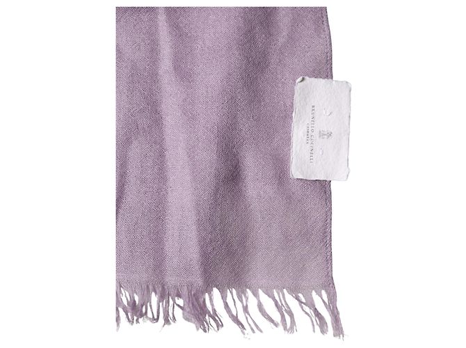 Brunello Cucinelli Wrap x Sciarpa in cashmere e seta con frange viola - vista 3