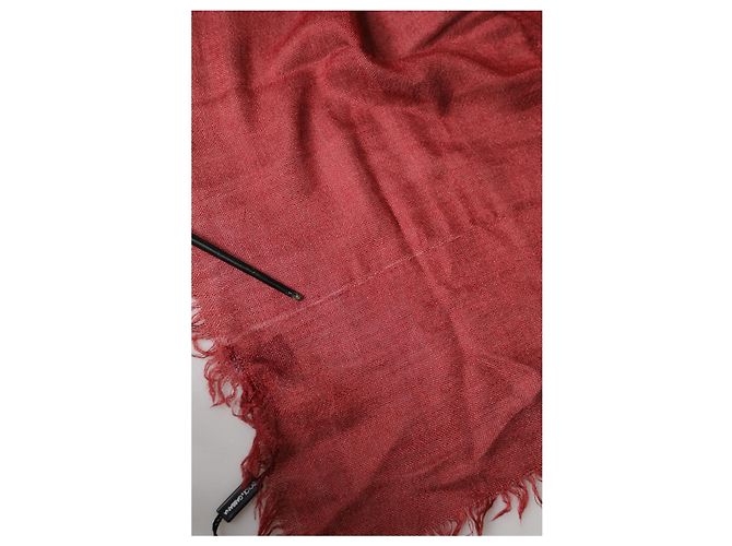 Dolce & Gabbana Foulard Wrap X Sciarpa in Cashmere e Seta Rosso con Frange - vista 5