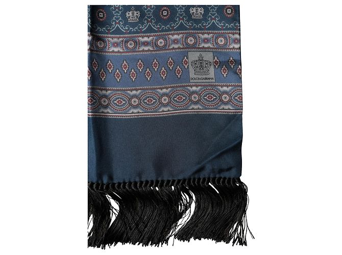 Dolce & Gabbana Foulard Wrap Geometrico Crown in Seta Blu X Sciarpa - vista 2