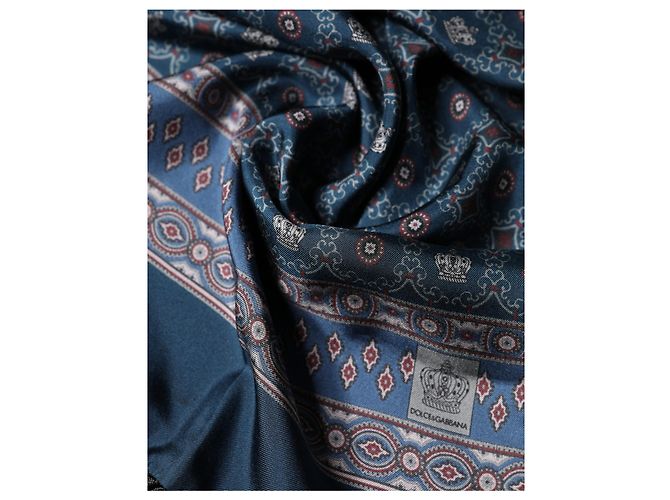 Dolce & Gabbana Foulard Wrap Geometrico Crown in Seta Blu X Sciarpa - vista 3