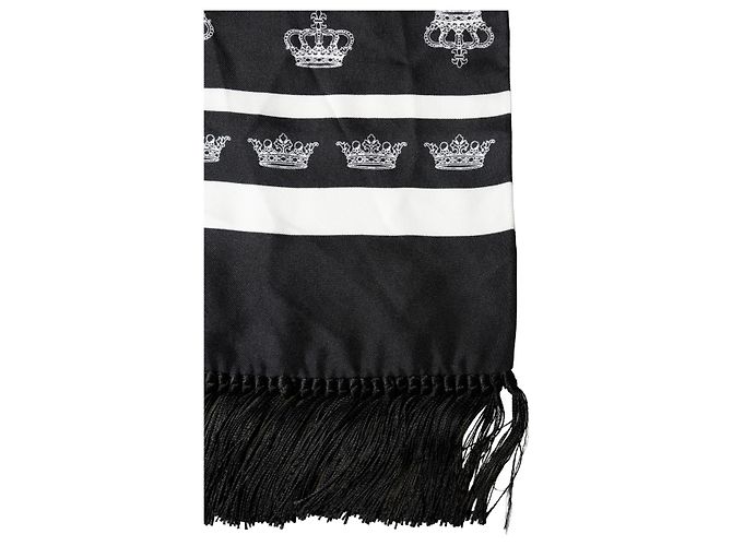 Dolce & Gabbana Sciarpa Crown Fringe Neck Wrap in seta nera x . Scarf - vista 2