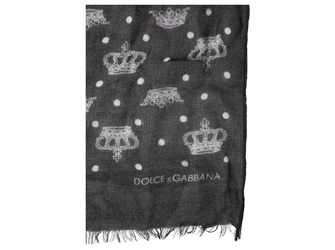 Dolce & Gabbana Sciarpa e foulard con frange e stampa Crown in lana nera - vista 2