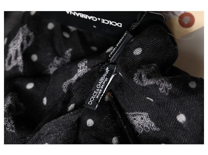Dolce & Gabbana Sciarpa e foulard con frange e stampa Crown in lana nera - vista 3