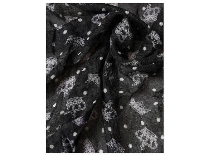 Dolce & Gabbana Sciarpa e foulard con frange e stampa Crown in lana nera - vista 4