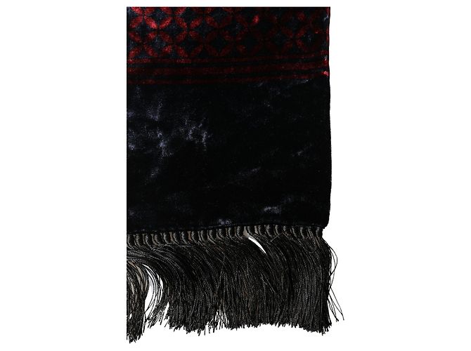 Dolce & Gabbana Sciarpa X in rayon con motivo geometrico e frange nero e rosso - vista 2
