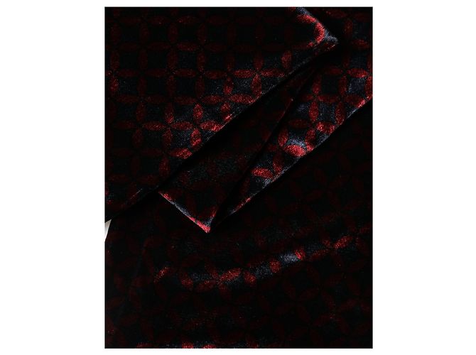 Dolce & Gabbana Sciarpa X in rayon con motivo geometrico e frange nero e rosso - vista 3
