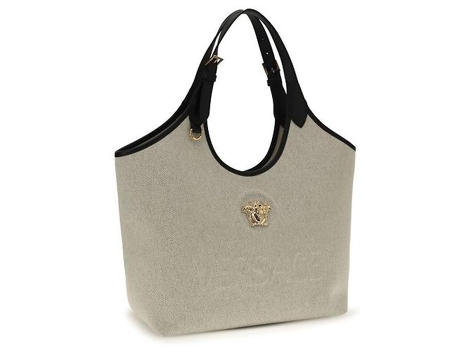 Versace Borsa a tracolla in cotone beige - vista 2