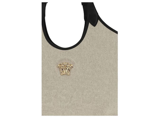Versace Borsa a tracolla in cotone beige - vista 4