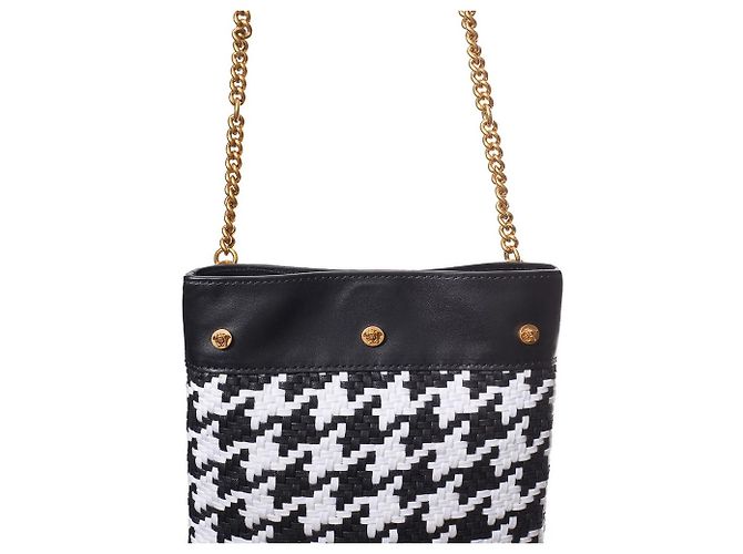 Versace Borsa a tracolla in pelle e tessuto bianca e nera - vista 4