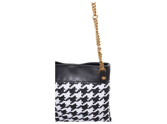 Versace Borsa a tracolla in pelle e tessuto bianca e nera - vista 6