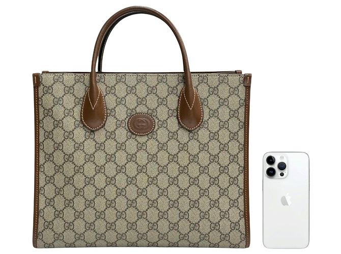 Gucci Borsa Tote piccola marrone Interlocking GG - vista 3