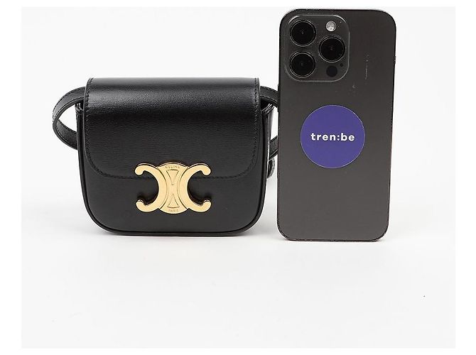 Céline Mini Claude in vitello lucido nero - vista 9