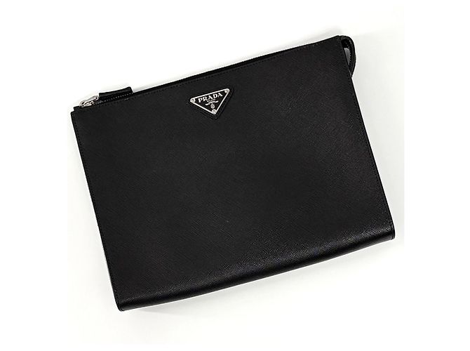 Prada Clutch in Saffiano con logo Triangle Nero - vista 4