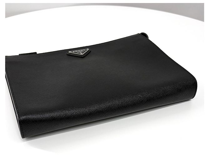 Prada Clutch in Saffiano con logo Triangle Nero - vista 6