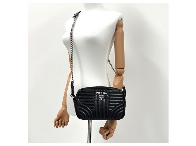 Prada Borsa a tracolla Diagram Silver Chain Camera Bag Black - vista 3