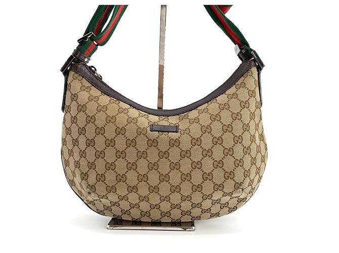 Gucci Borsa a tracolla a mezzaluna a righe con logo GG - vista 2