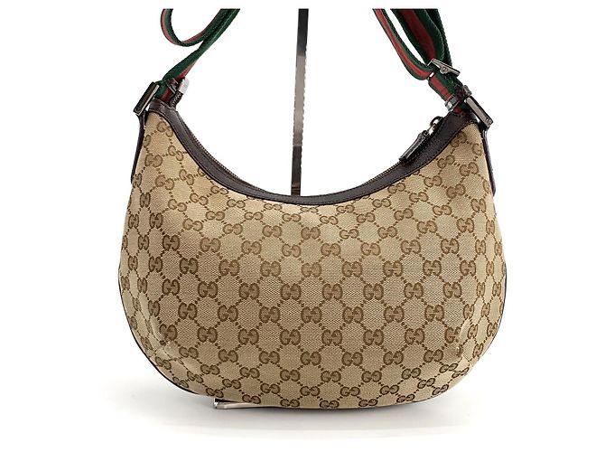 Gucci Borsa a tracolla a mezzaluna a righe con logo GG - vista 3