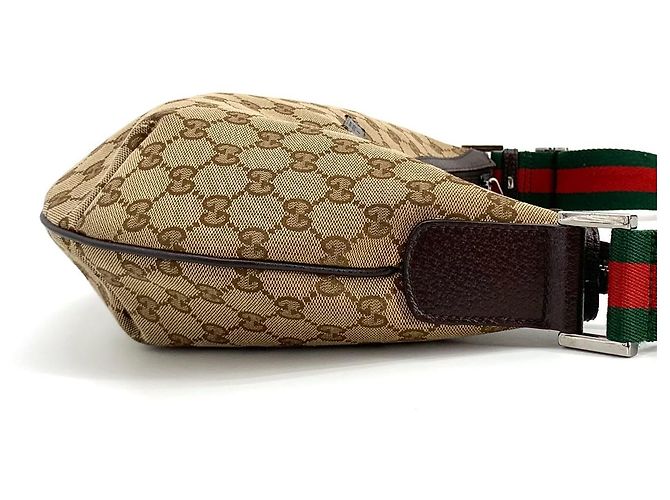 Gucci Borsa a tracolla a mezzaluna a righe con logo GG - vista 4