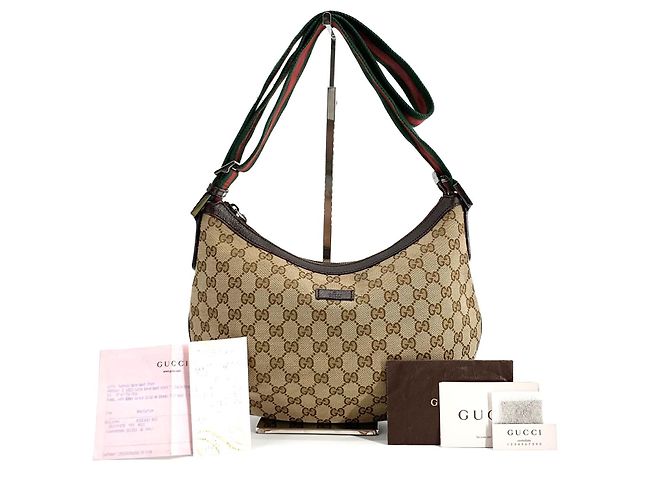 Gucci Borsa a tracolla a mezzaluna a righe con logo GG - vista 9