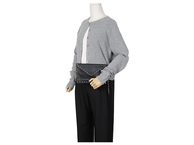 Valentino Clutch Rockstud Envelope in pelle nera - vista 18