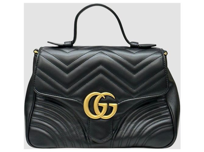 Gucci Matelassé Chevron Gold GG Marmont Small Top Handle - vista 2