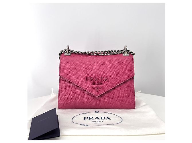 Prada Borsa a tracolla Saffiano Monochrome con catena - vista 2