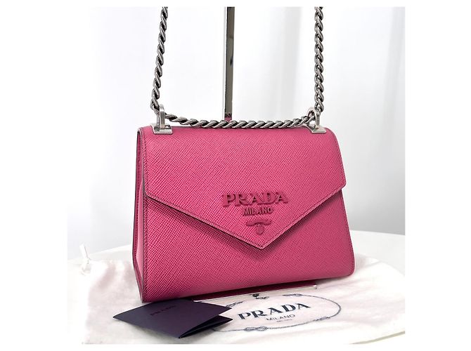 Prada Borsa a tracolla Saffiano Monochrome con catena - vista 3