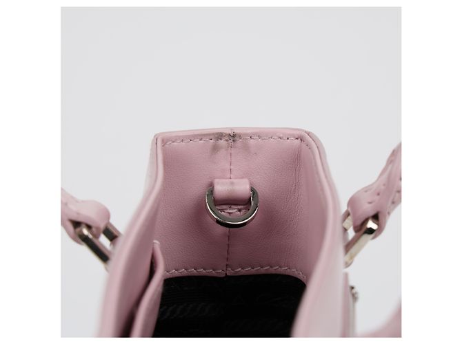 Prada Borsa Tote piccola in pelle spazzolata con logo Triangle Alabaster Pink - vista 11