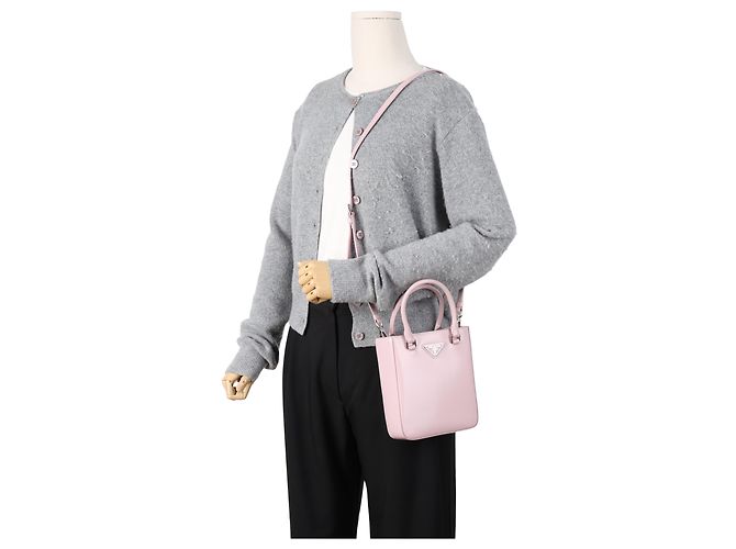 Prada Borsa Tote piccola in pelle spazzolata con logo Triangle Alabaster Pink - vista 18