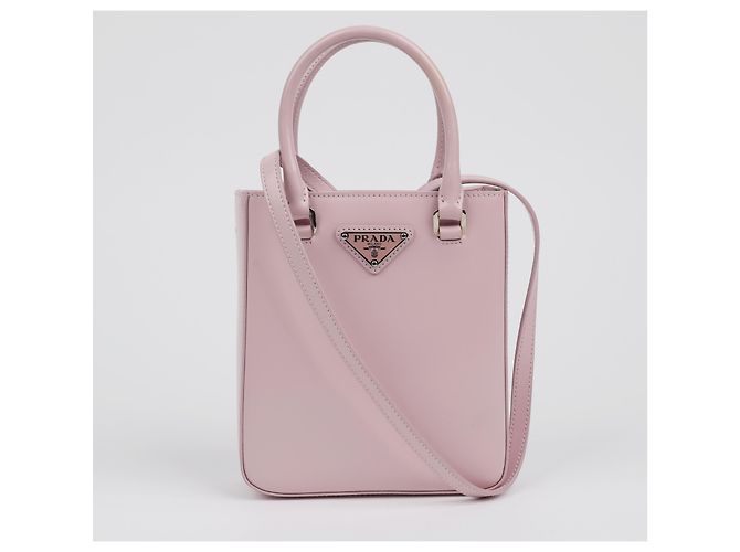 Prada Borsa Tote piccola in pelle spazzolata con logo Triangle Alabaster Pink - vista 2