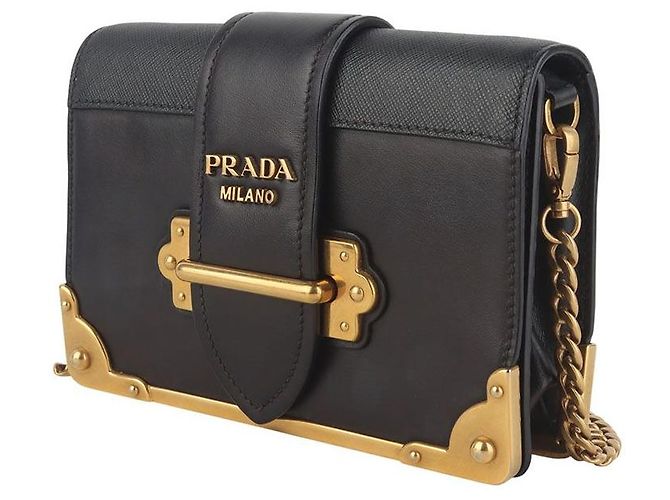 Prada Borsa a tracolla mini Cahier in Saffiano con catena - vista 2