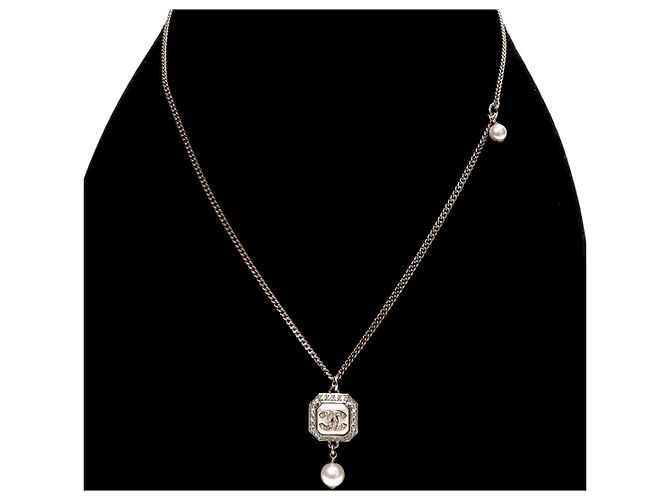 Chanel Collana a catena quadrata in cristallo e perle - vista 5