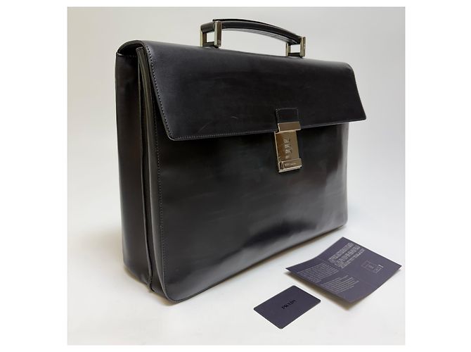 Prada Mallette Vitero Leather Dial Lock Briefcase Black (Unisexe, Article Rare) - vue 2