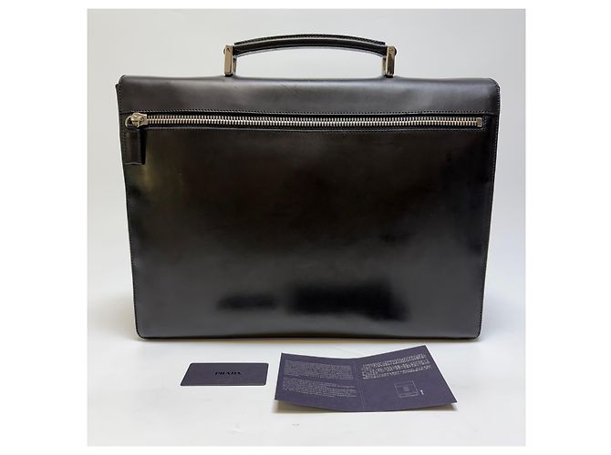 Prada Mallette Vitero Leather Dial Lock Briefcase Black (Unisexe, Article Rare) - vue 6