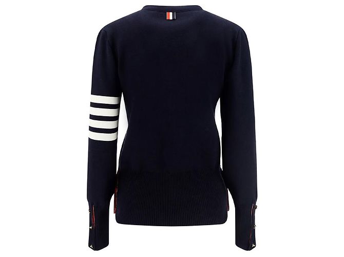 Thom Browne Cárdigan diagonal de punto Milano en crepe de algodón Navy - vista 3