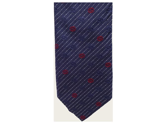 Gucci Cravatta in jacquard di seta Interlocking GG Blu Rosso - vista 2