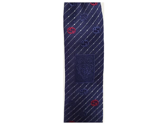 Gucci Cravatta in jacquard di seta Interlocking GG Blu Rosso - vista 3