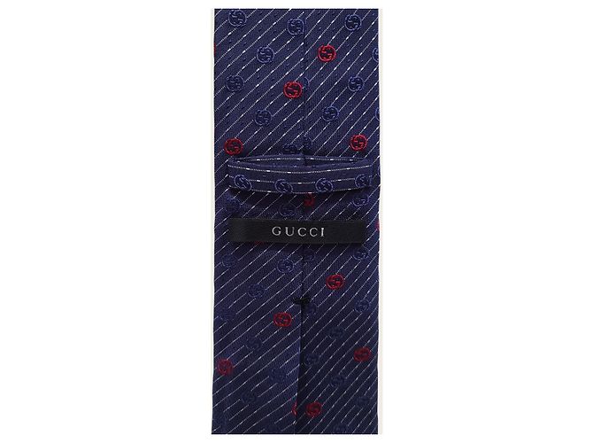 Gucci Cravatta in jacquard di seta Interlocking GG Blu Rosso - vista 4