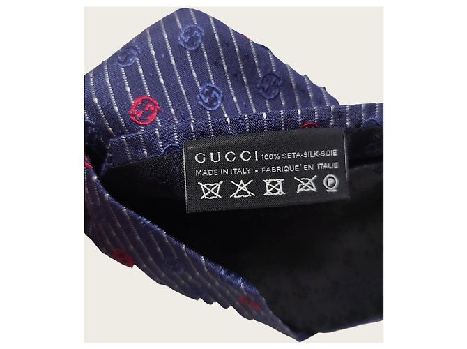 Gucci Cravatta in jacquard di seta Interlocking GG Blu Rosso - vista 5