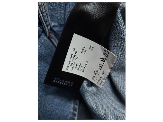 Balenciaga Giacca sovracamicia in denim azzurro con logo ricamato - vista 5