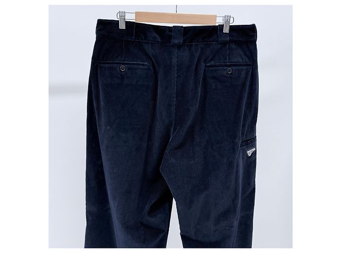 Prada Pantaloni in velluto con logo triangolare Navy - vista 3